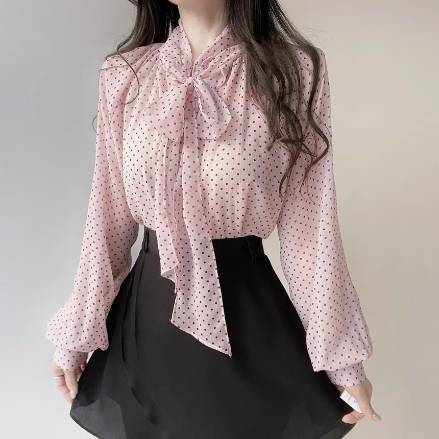 シフォンボウタイラグランドットブラウス | mirangmirang | 詳細画像2