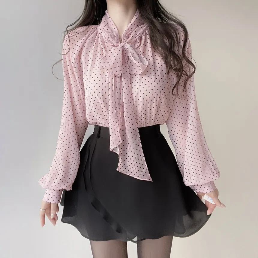 シフォンボウタイラグランドットブラウス | mirangmirang | 詳細画像4