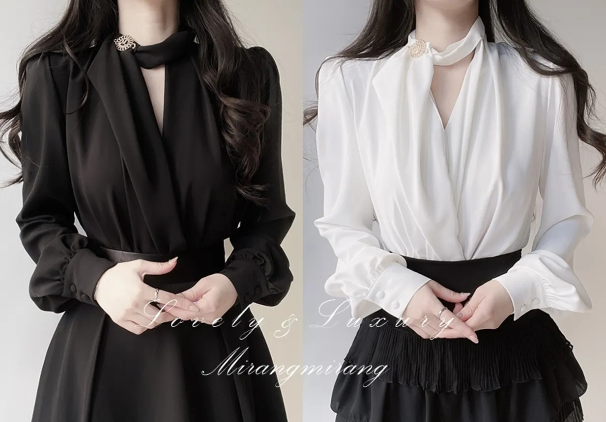 ドレープVネックパフスリーブブラウス | mirangmirang | 詳細画像1