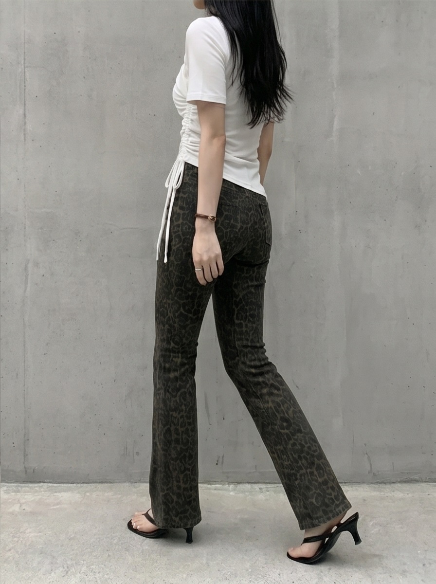 シャーリングドローストリングスリムアンバランス半袖無地Tシャツ | 詳細画像6