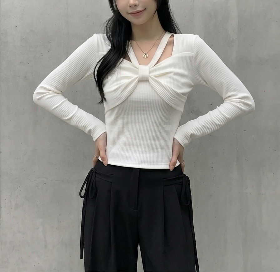 リブスクエアネックベーシックカットスリム長袖Tシャツ | 詳細画像3