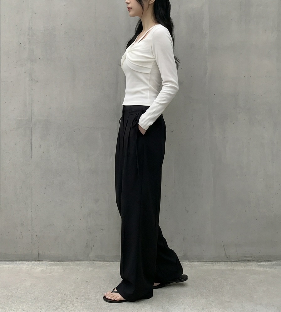 リブスクエアネックベーシックカットスリム長袖Tシャツ | 詳細画像5