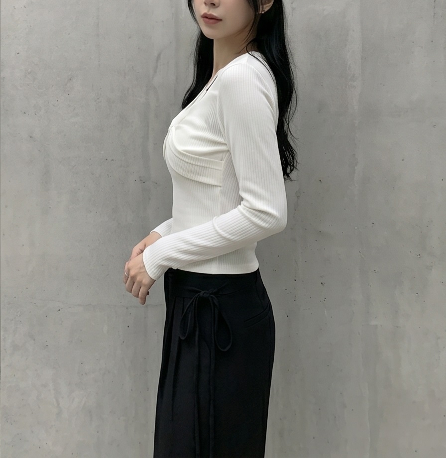 リブスクエアネックベーシックカットスリム長袖Tシャツ | 詳細画像6