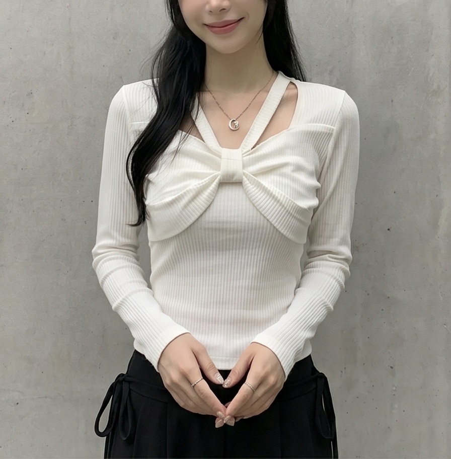 リブスクエアネックベーシックカットスリム長袖Tシャツ | 詳細画像7