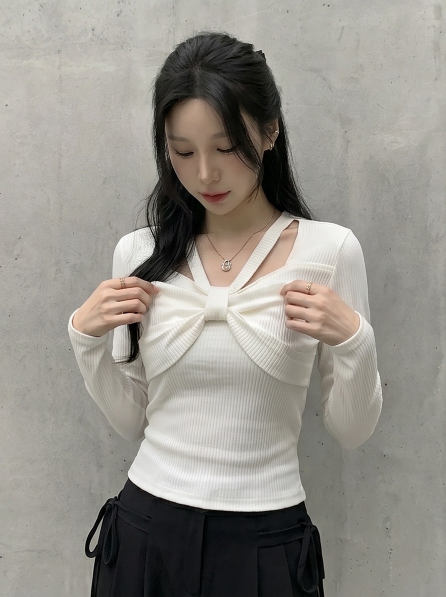 リブスクエアネックベーシックカットスリム長袖Tシャツ | 詳細画像8