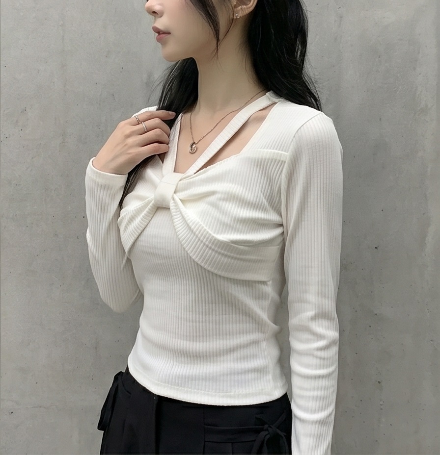 リブスクエアネックベーシックカットスリム長袖Tシャツ | 詳細画像9