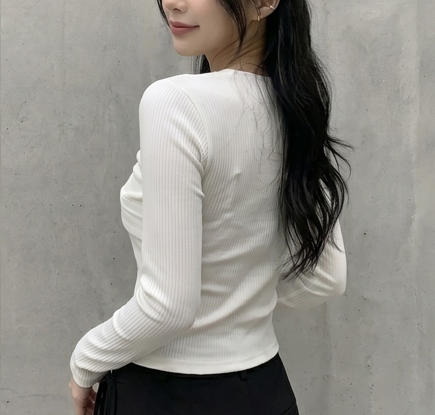 リブスクエアネックベーシックカットスリム長袖Tシャツ | 詳細画像10