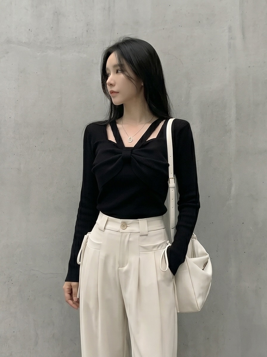 リブスクエアネックベーシックカットスリム長袖Tシャツ | 詳細画像13