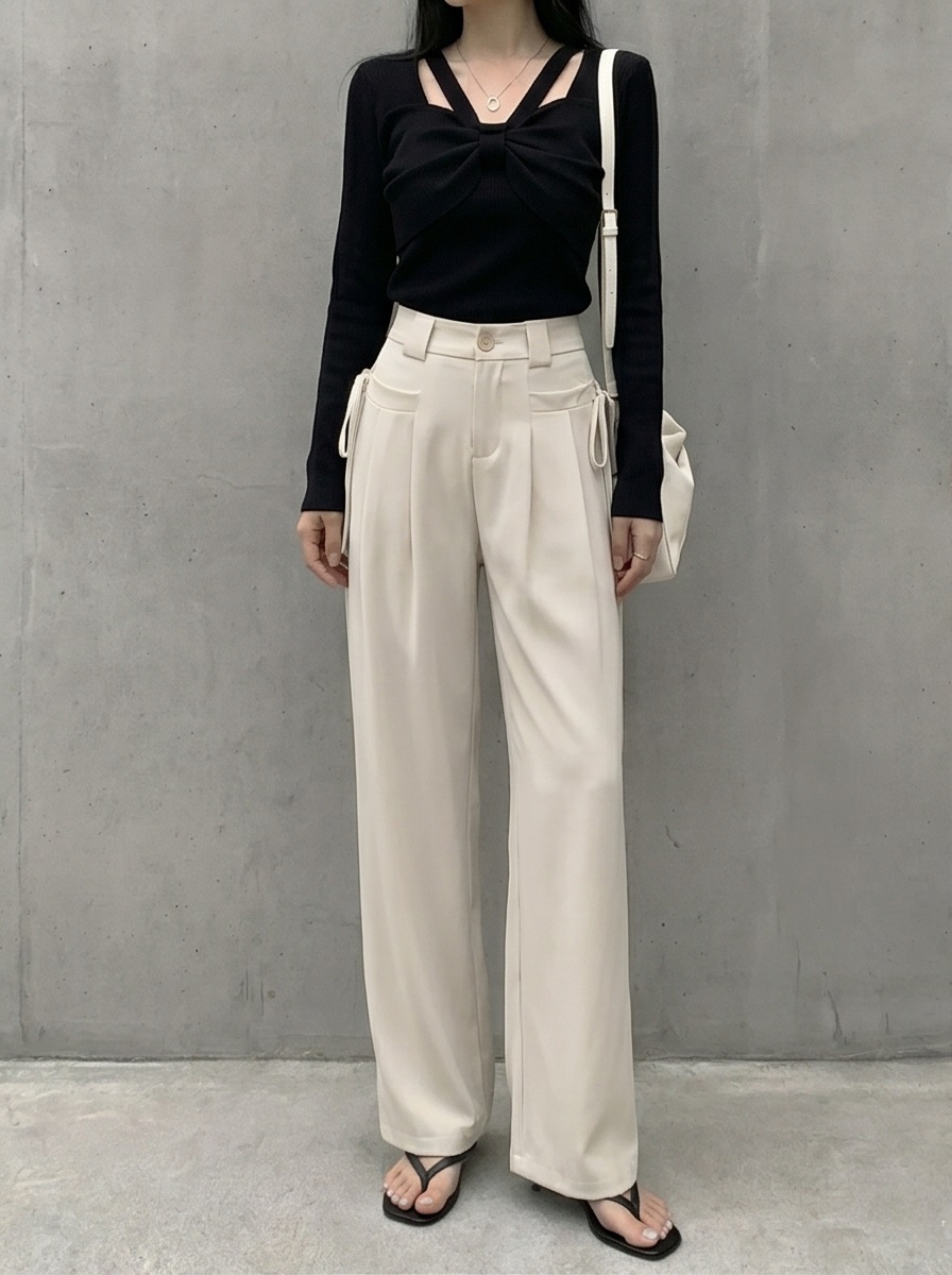 リブスクエアネックベーシックカットスリム長袖Tシャツ | 詳細画像14