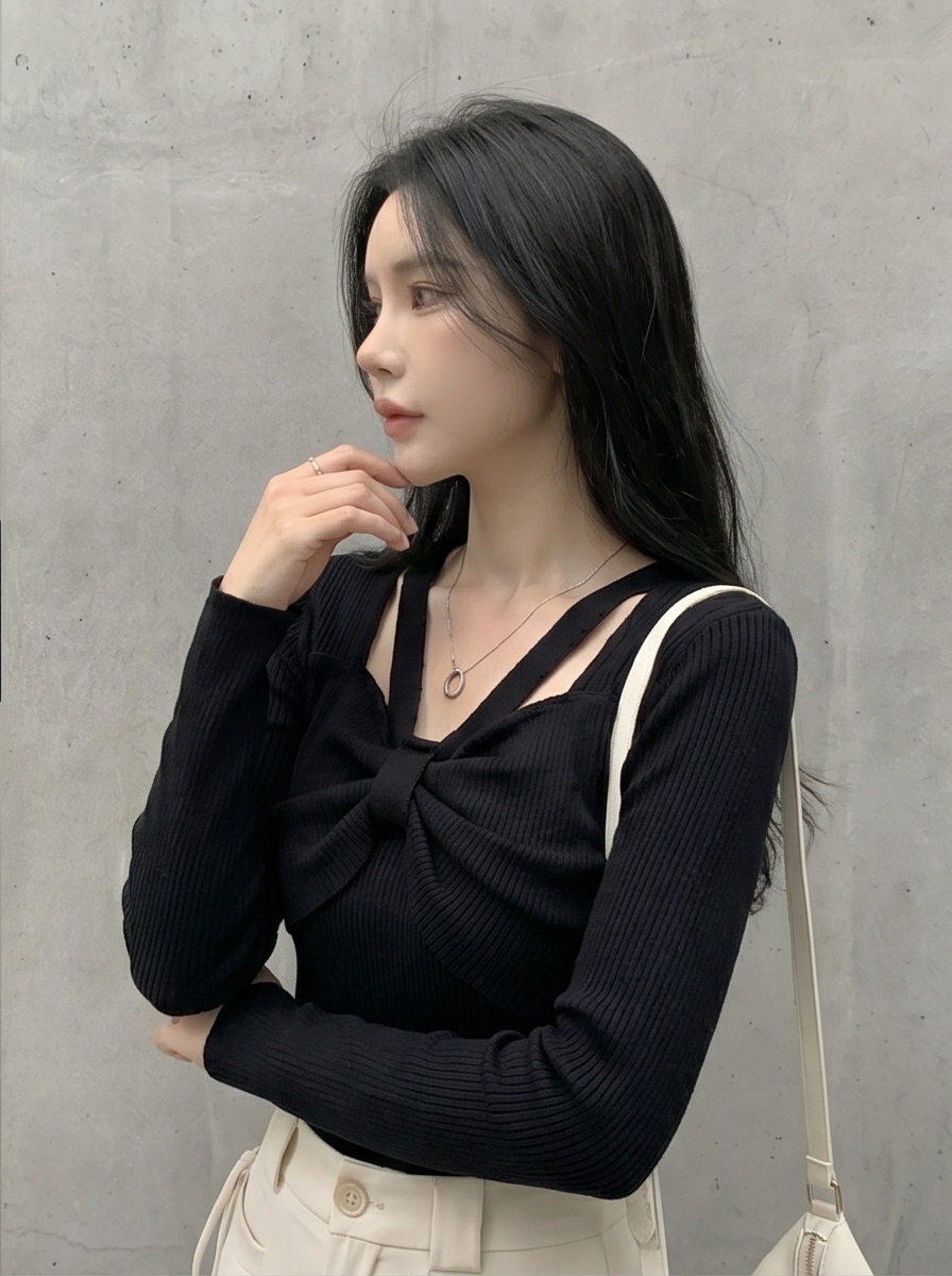 リブスクエアネックベーシックカットスリム長袖Tシャツ | 詳細画像15