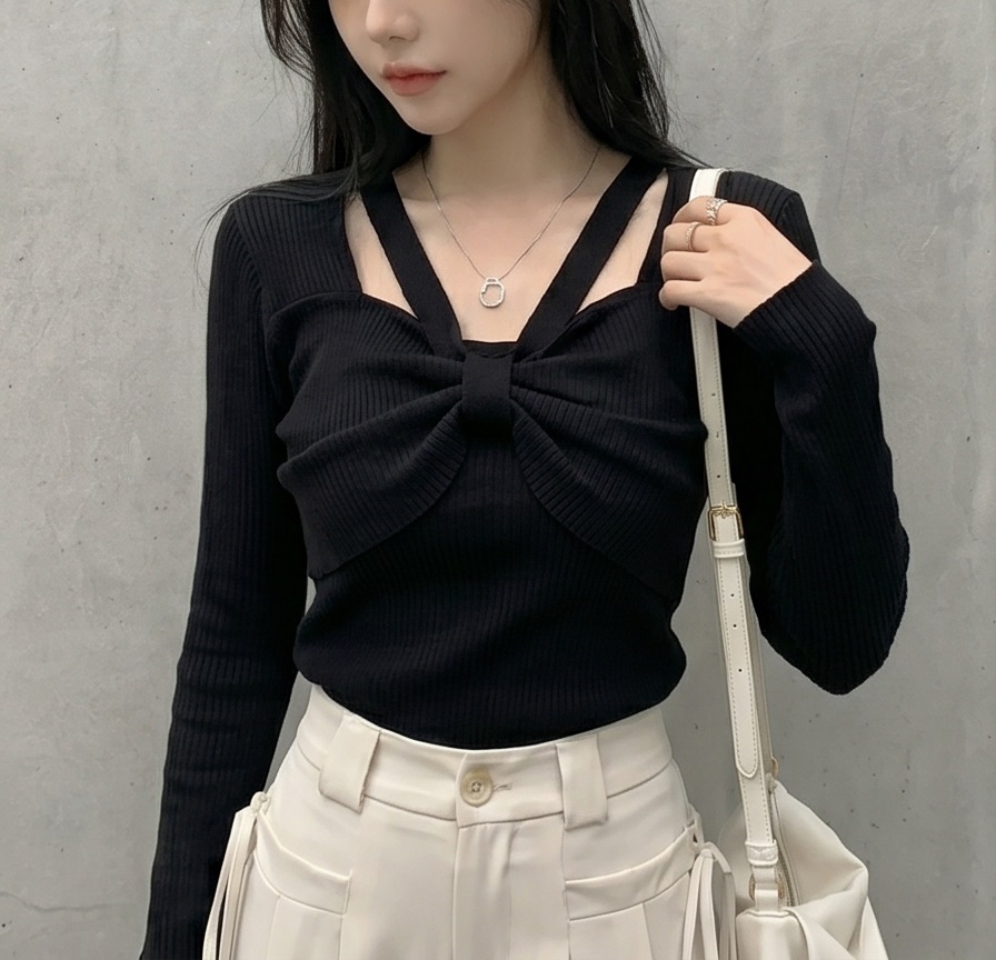 リブスクエアネックベーシックカットスリム長袖Tシャツ | 詳細画像17