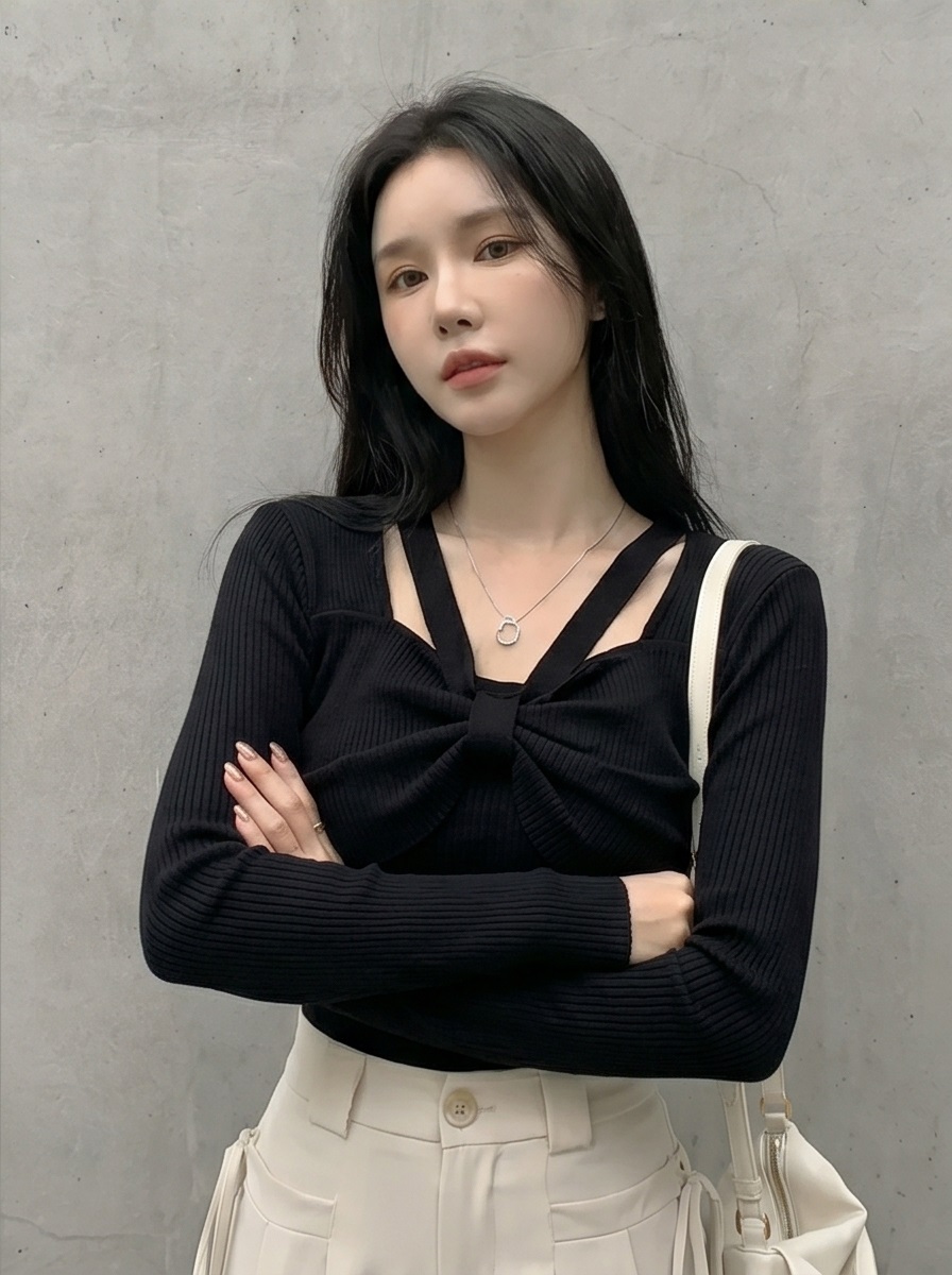 リブスクエアネックベーシックカットスリム長袖Tシャツ | 詳細画像18