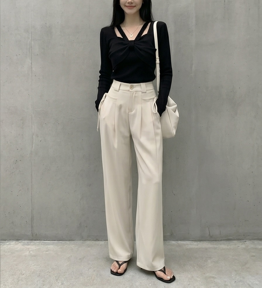 リブスクエアネックベーシックカットスリム長袖Tシャツ | 詳細画像19