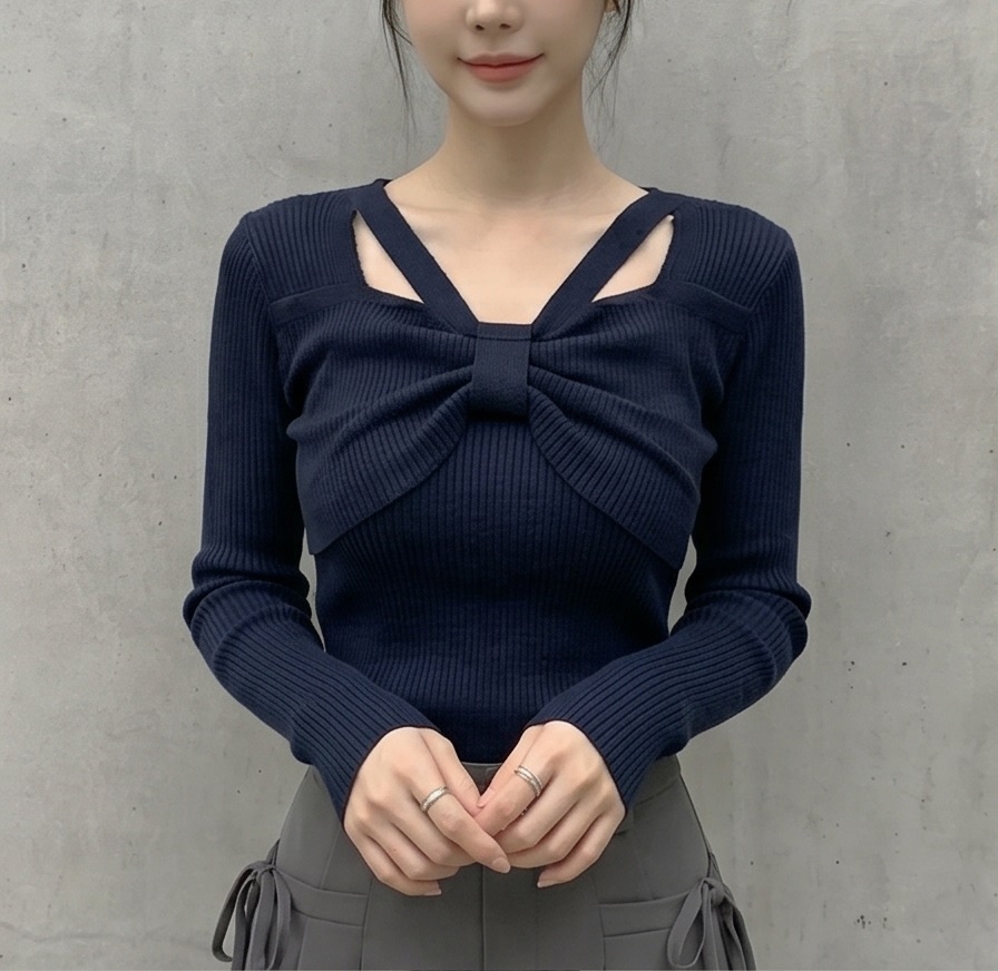 リブスクエアネックベーシックカットスリム長袖Tシャツ | 詳細画像21