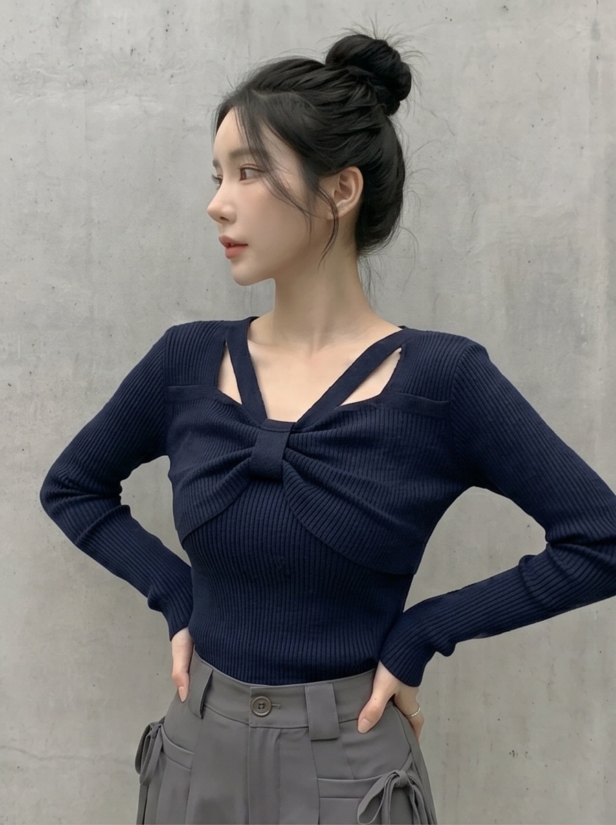 リブスクエアネックベーシックカットスリム長袖Tシャツ | 詳細画像22