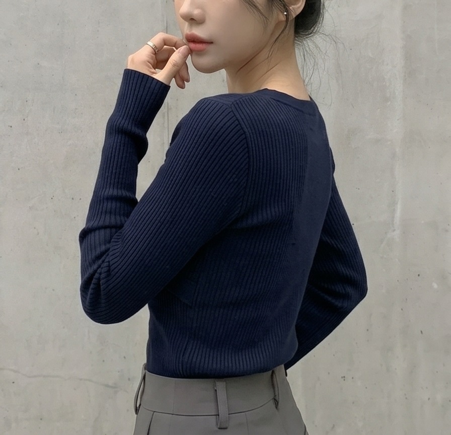 リブスクエアネックベーシックカットスリム長袖Tシャツ | 詳細画像23