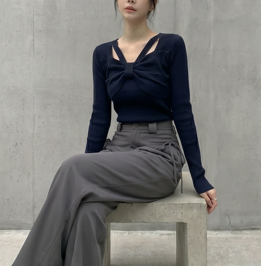 リブスクエアネックベーシックカットスリム長袖Tシャツ | 詳細画像25