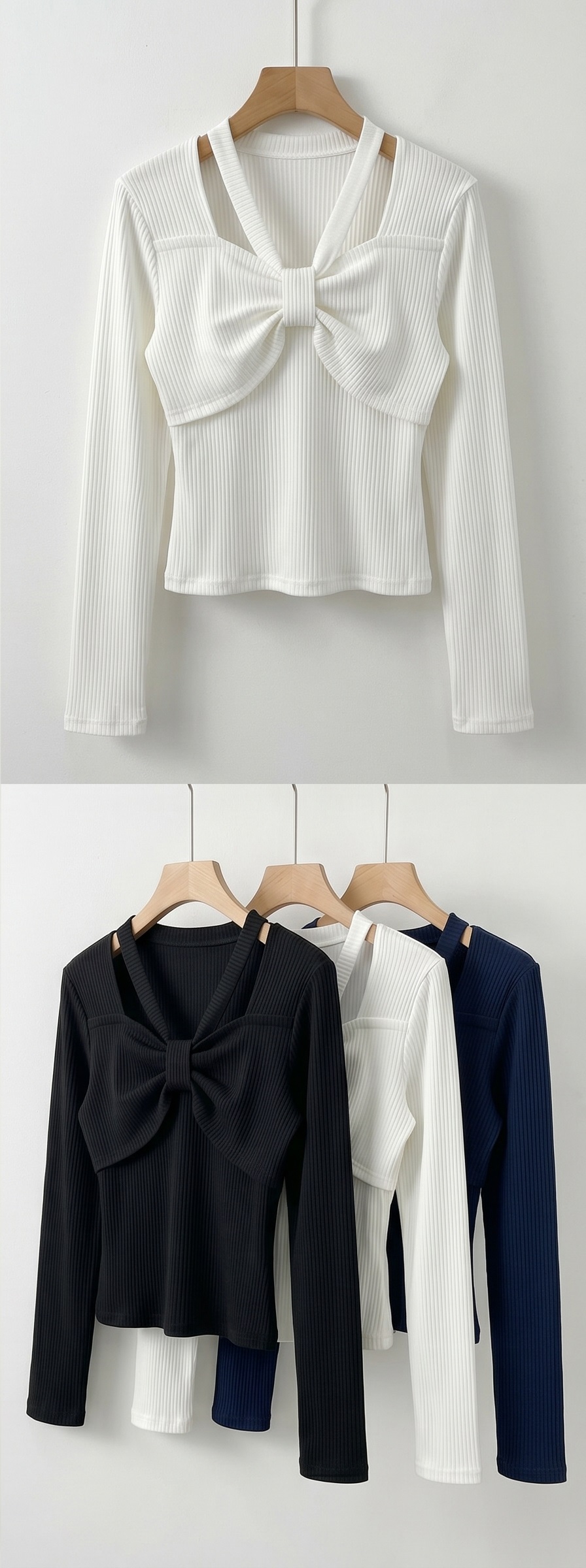 リブスクエアネックベーシックカットスリム長袖Tシャツ | 詳細画像30