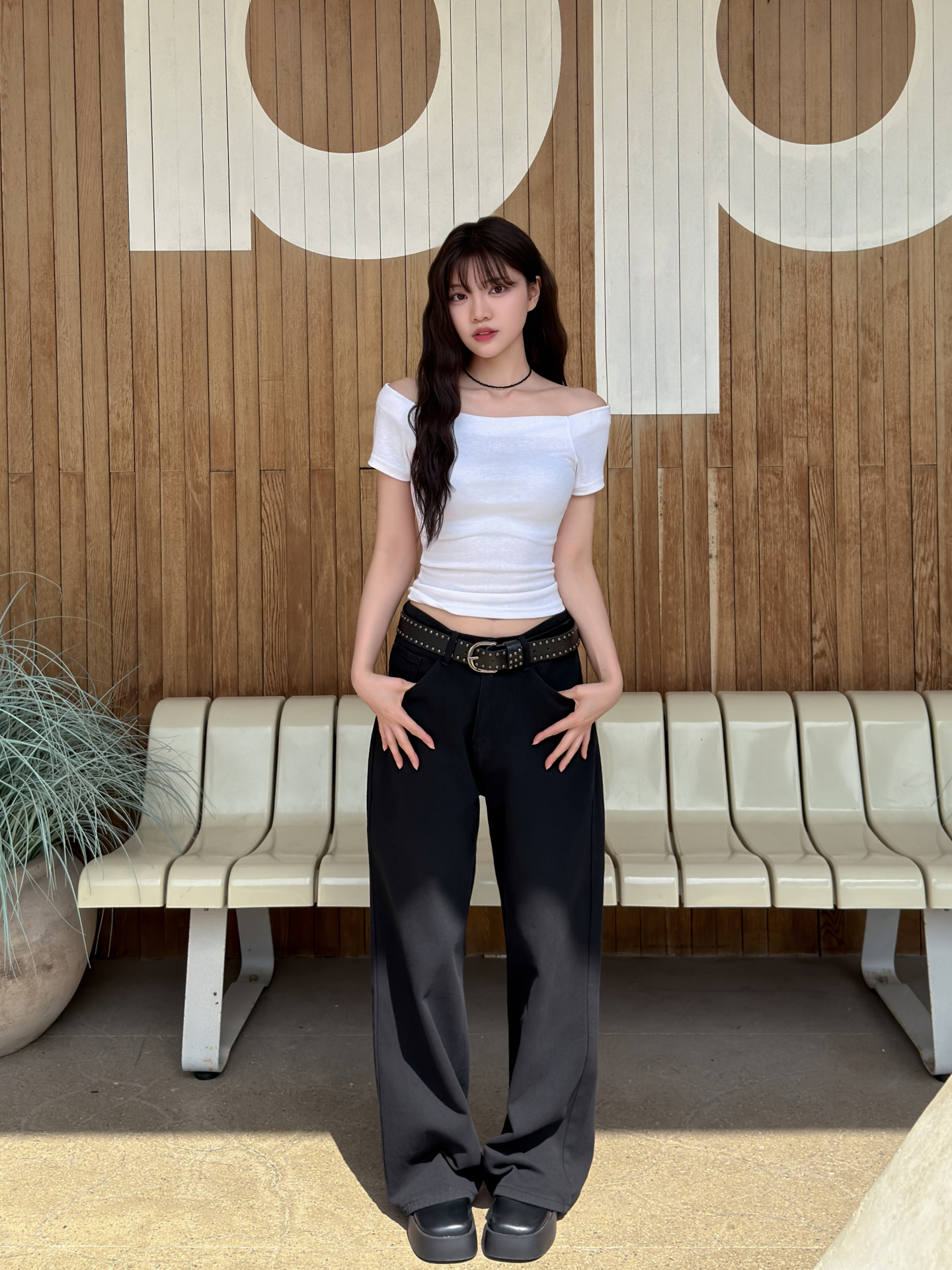 オフショルダーベーシックスリムギャザーTシャツ | 詳細画像14