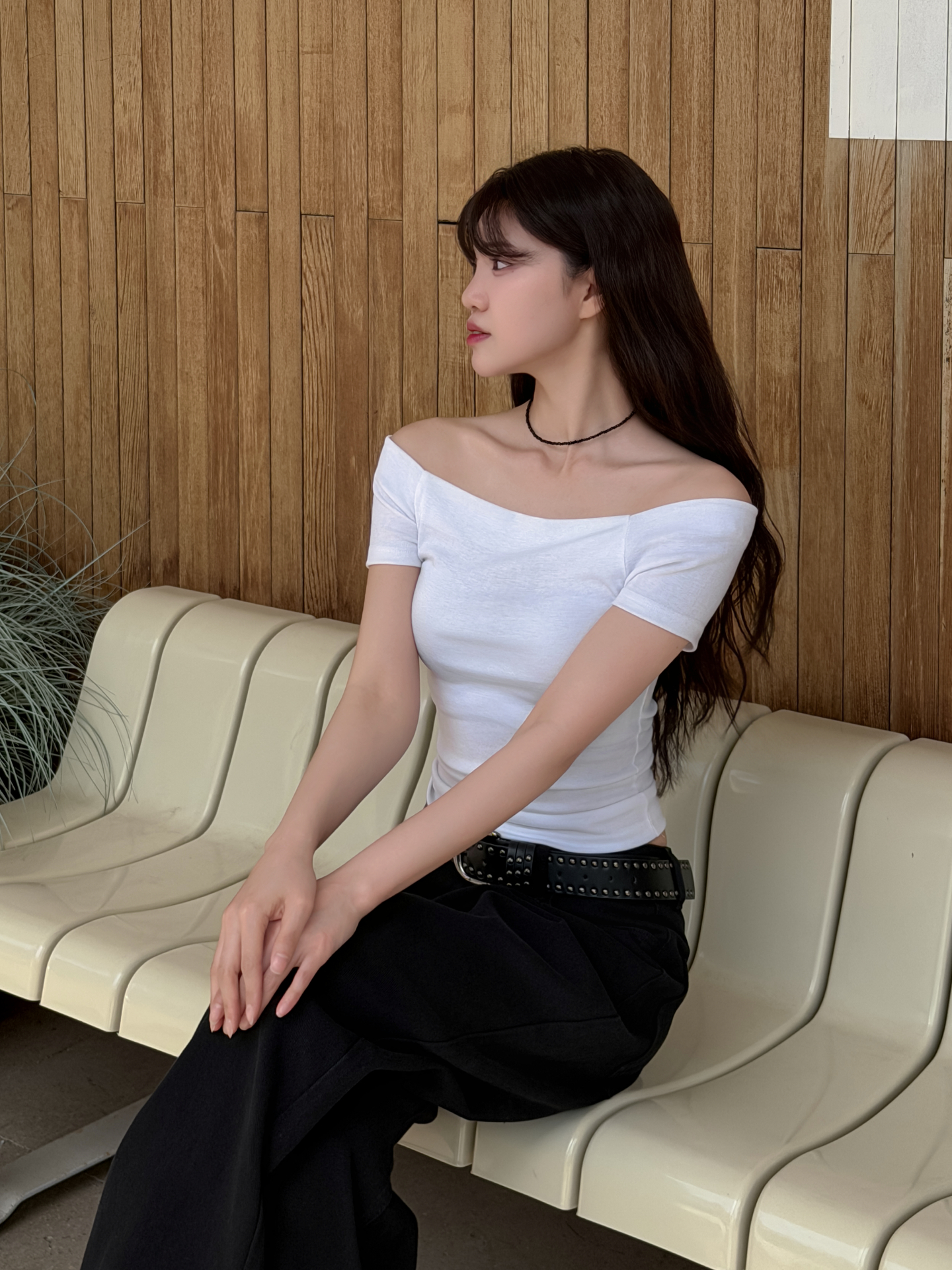 オフショルダーベーシックスリムギャザーTシャツ | 詳細画像16