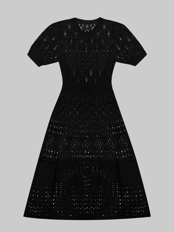 ニットラウンドネックパンチングスリムロング半袖ワンピーススリップ付 | 詳細画像14