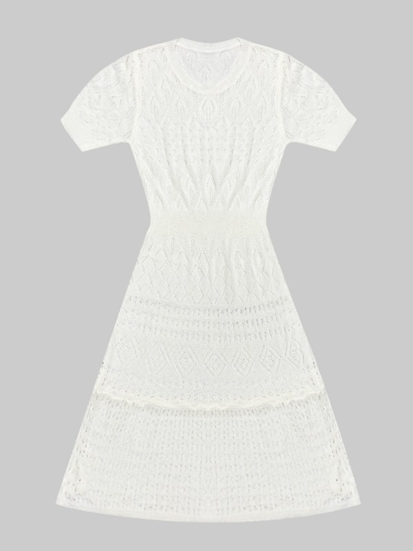 ニットラウンドネックパンチングスリムロング半袖ワンピーススリップ付 | 詳細画像15