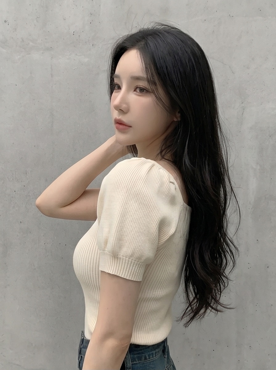 リボン(固定)スクエアネックベーシックパフスリーブ半袖ニット | 詳細画像6