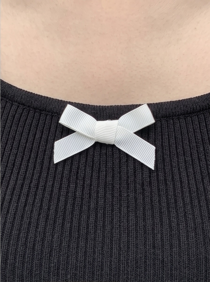 リボン(固定)スクエアネックベーシックパフスリーブ半袖ニット | 詳細画像16