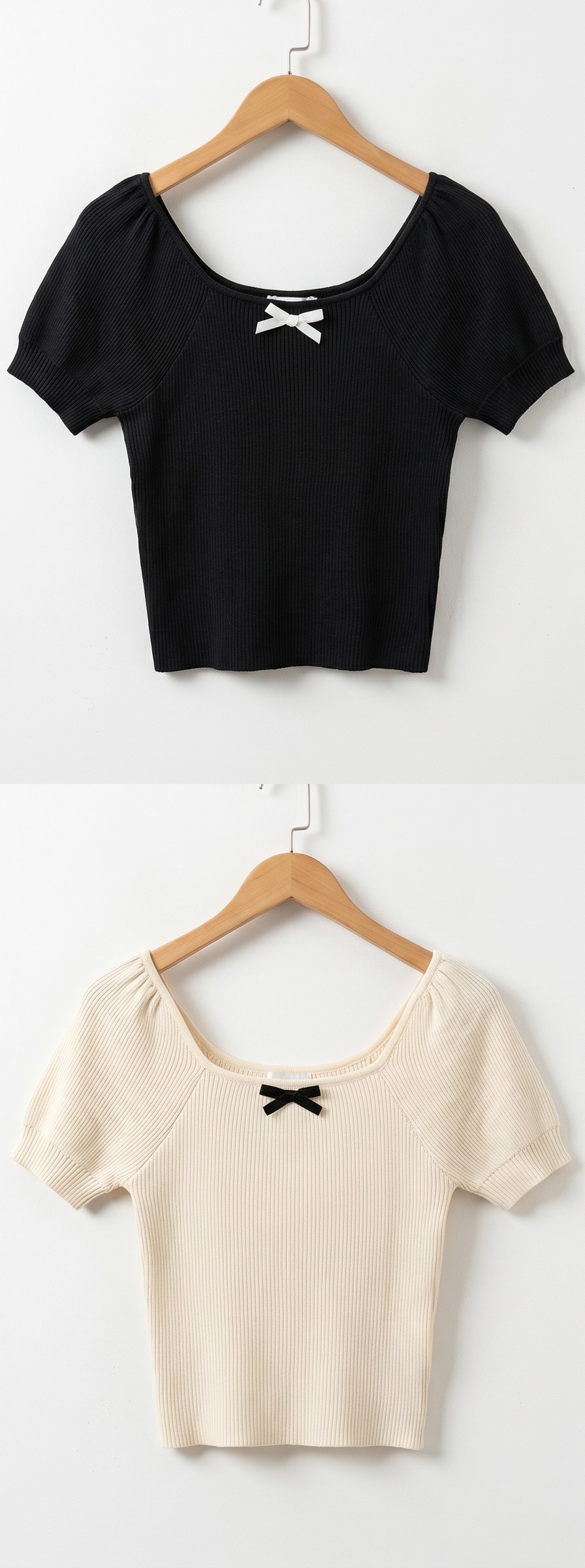 リボン(固定)スクエアネックベーシックパフスリーブ半袖ニット | 詳細画像24