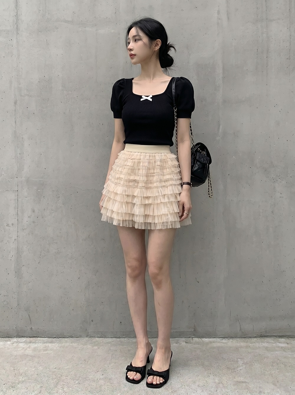 シフォンプリーツティアードウエストゴムミニスカート | 詳細画像2