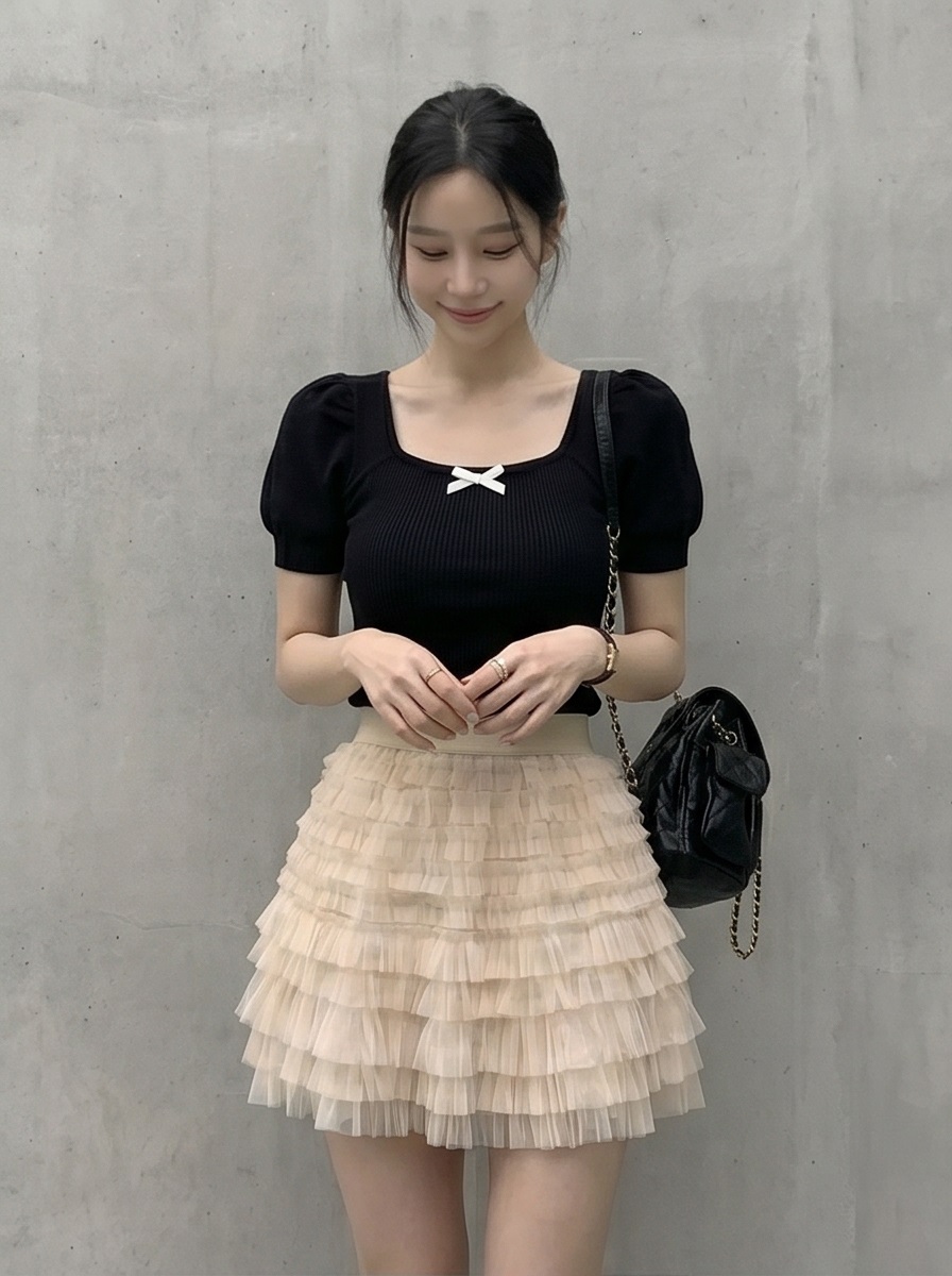 シフォンプリーツティアードウエストゴムミニスカート | 詳細画像3