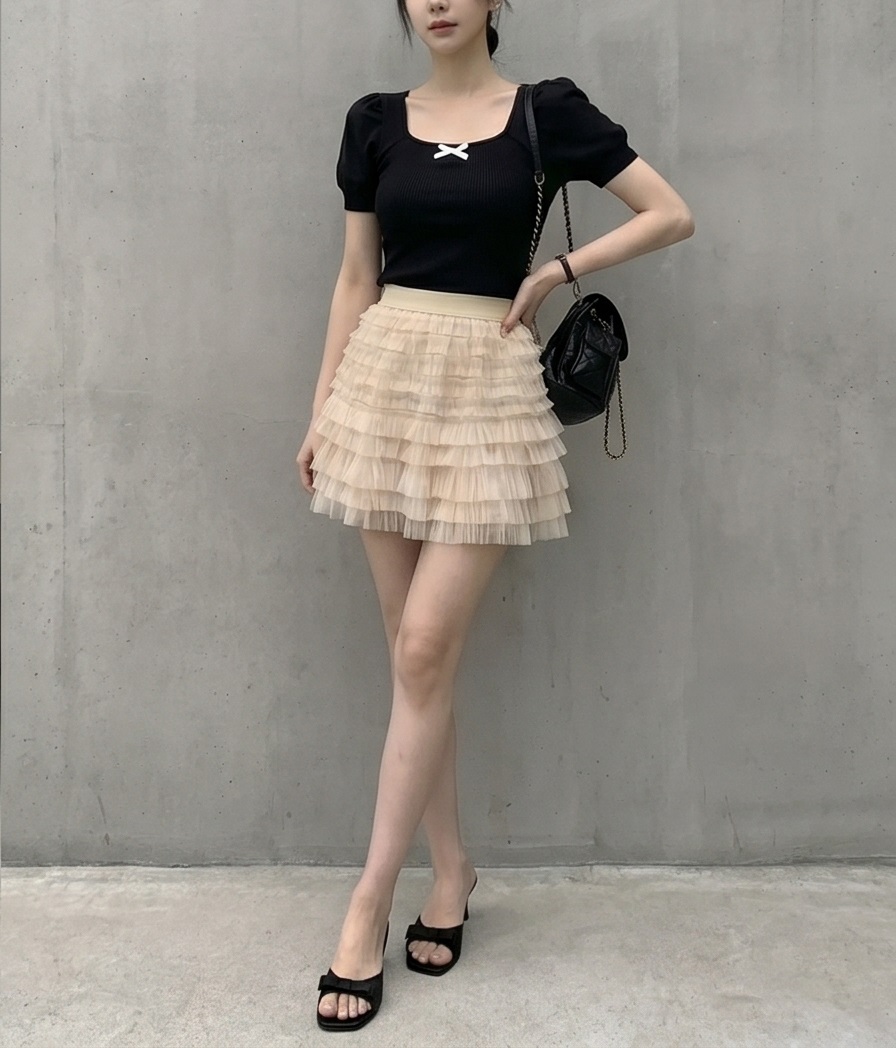 シフォンプリーツティアードウエストゴムミニスカート | 詳細画像6