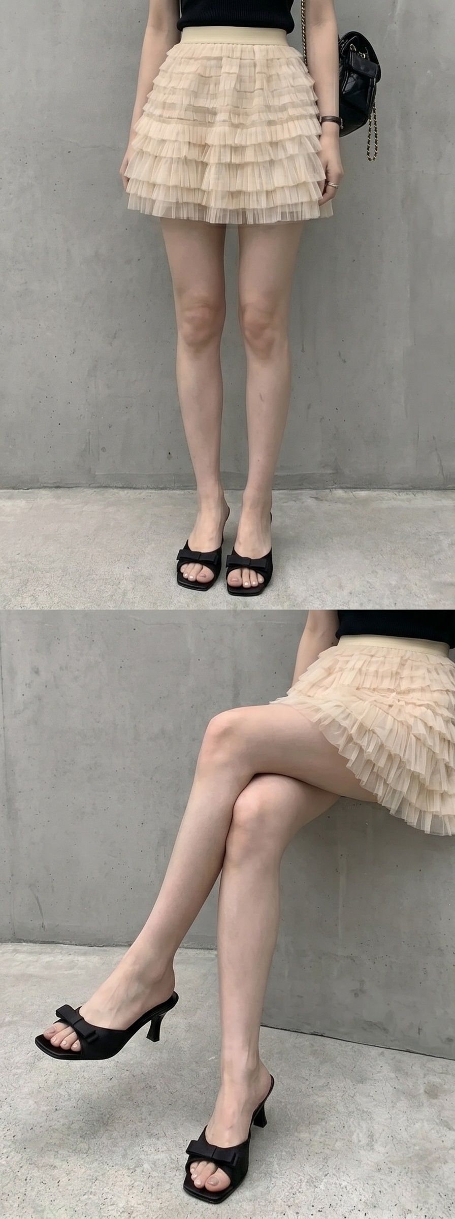 シフォンプリーツティアードウエストゴムミニスカート | 詳細画像8