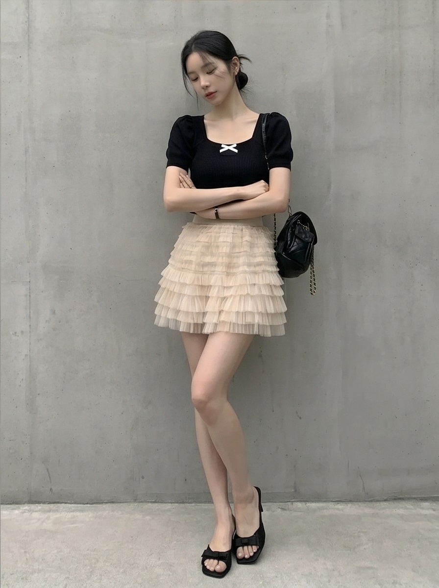 シフォンプリーツティアードウエストゴムミニスカート | 詳細画像11