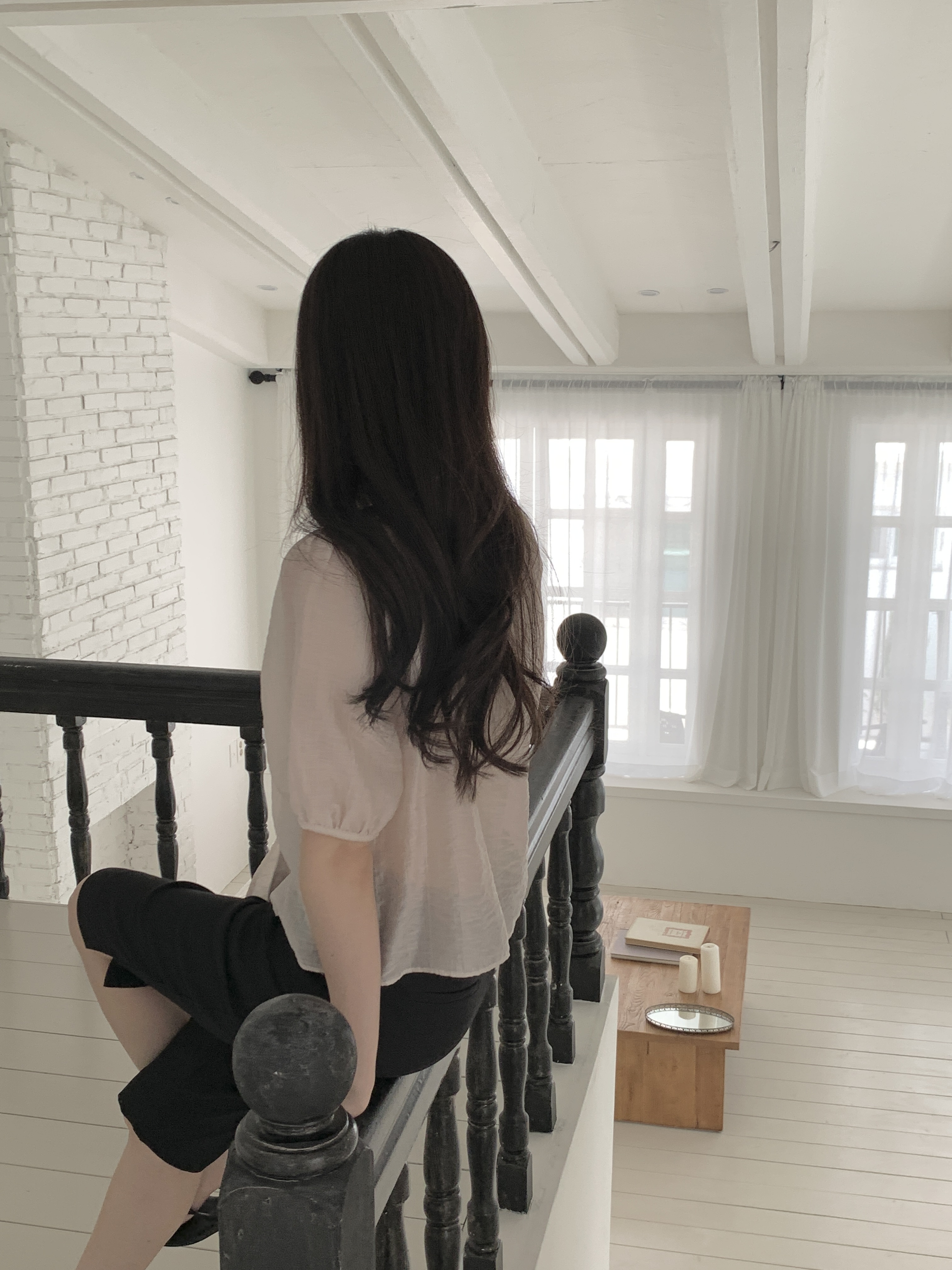 シフォンシースルーボウタイベーシック半袖ブラウス | 詳細画像5