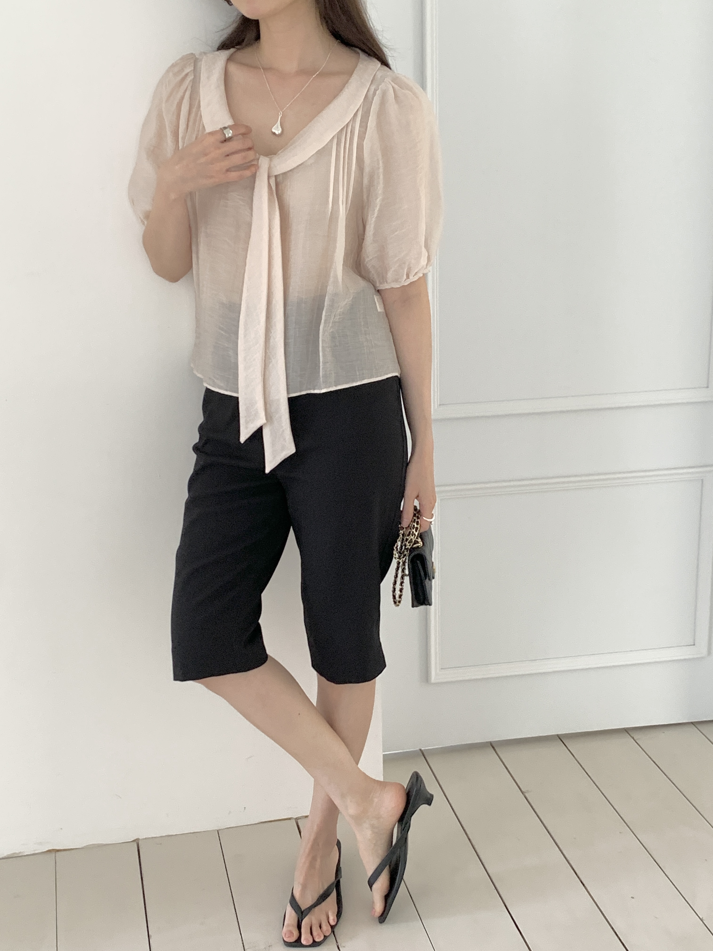 シフォンシースルーボウタイベーシック半袖ブラウス | 詳細画像19