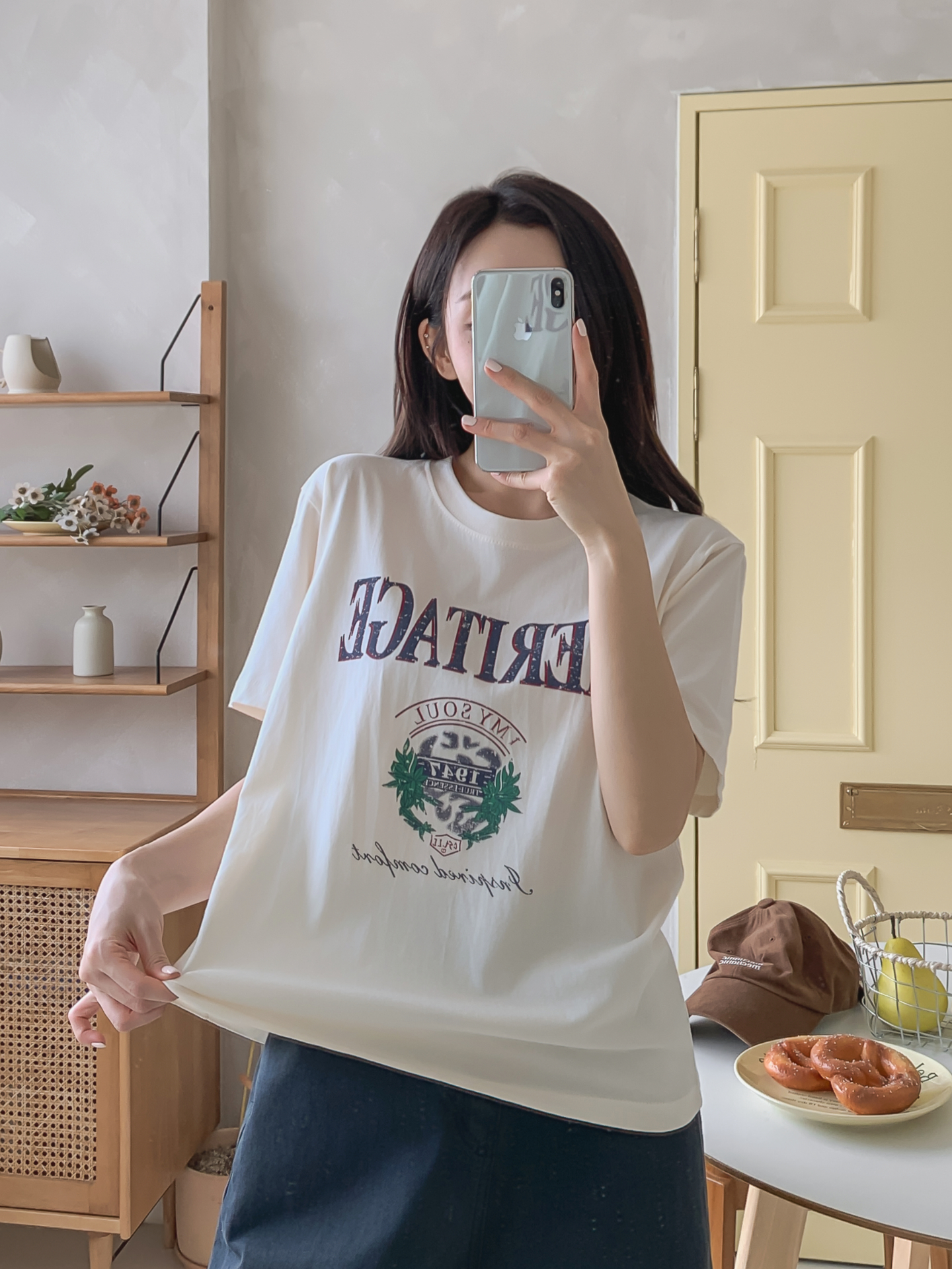 コットンラウンドネックベーシックルーズ半袖ロゴTシャツ | 詳細画像16