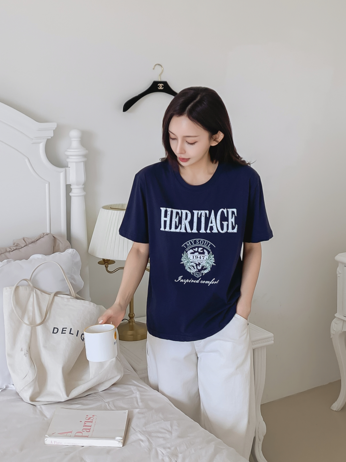 コットンラウンドネックベーシックルーズ半袖ロゴTシャツ | 詳細画像19