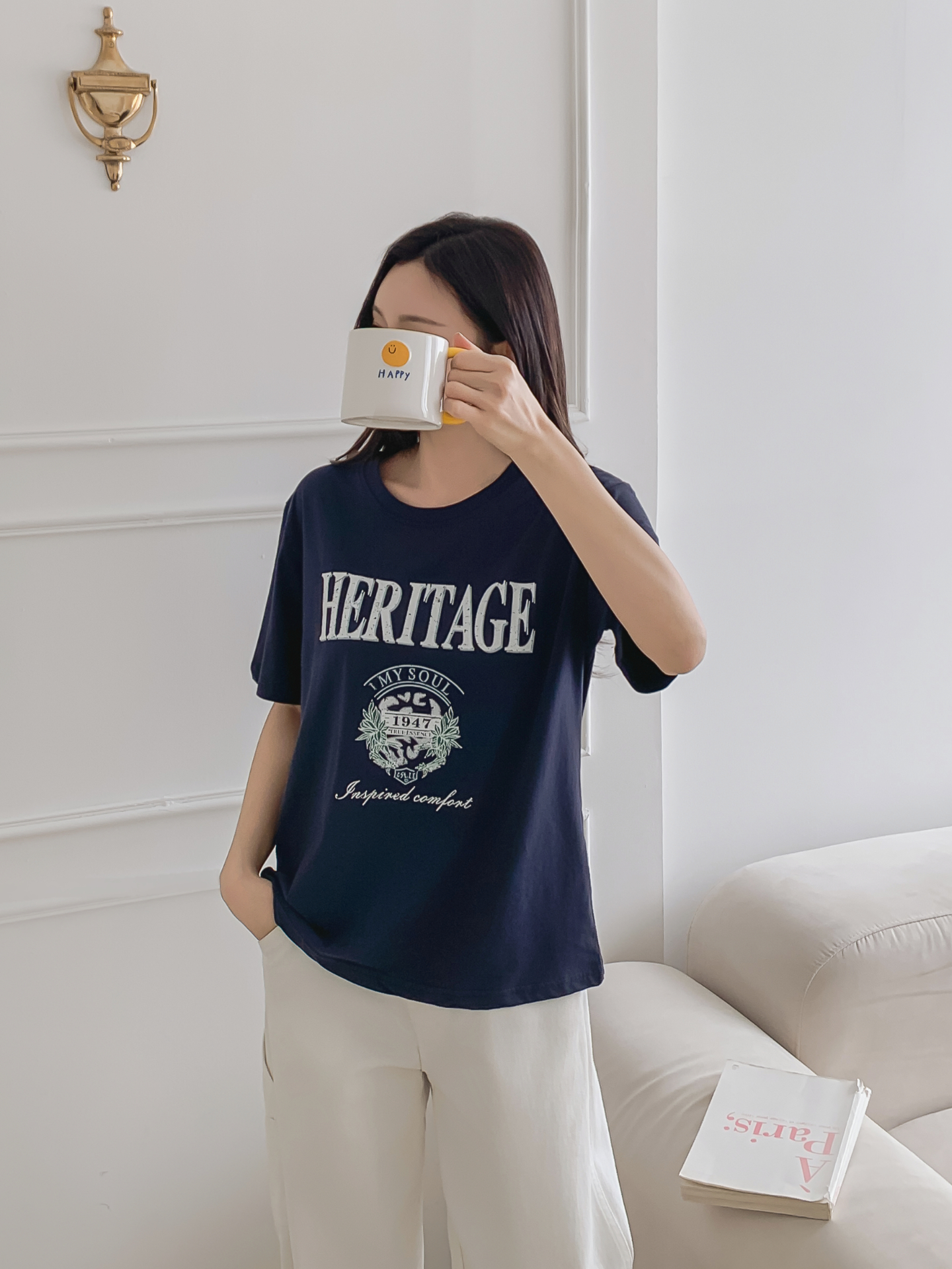 コットンラウンドネックベーシックルーズ半袖ロゴTシャツ | 詳細画像22