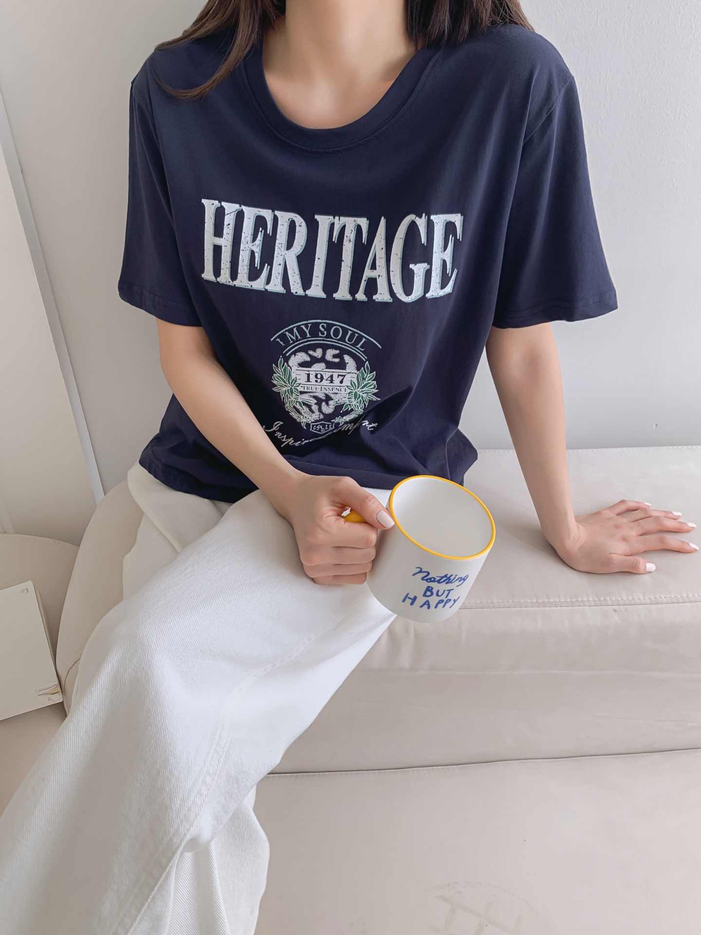 コットンラウンドネックベーシックルーズ半袖ロゴTシャツ | 詳細画像25