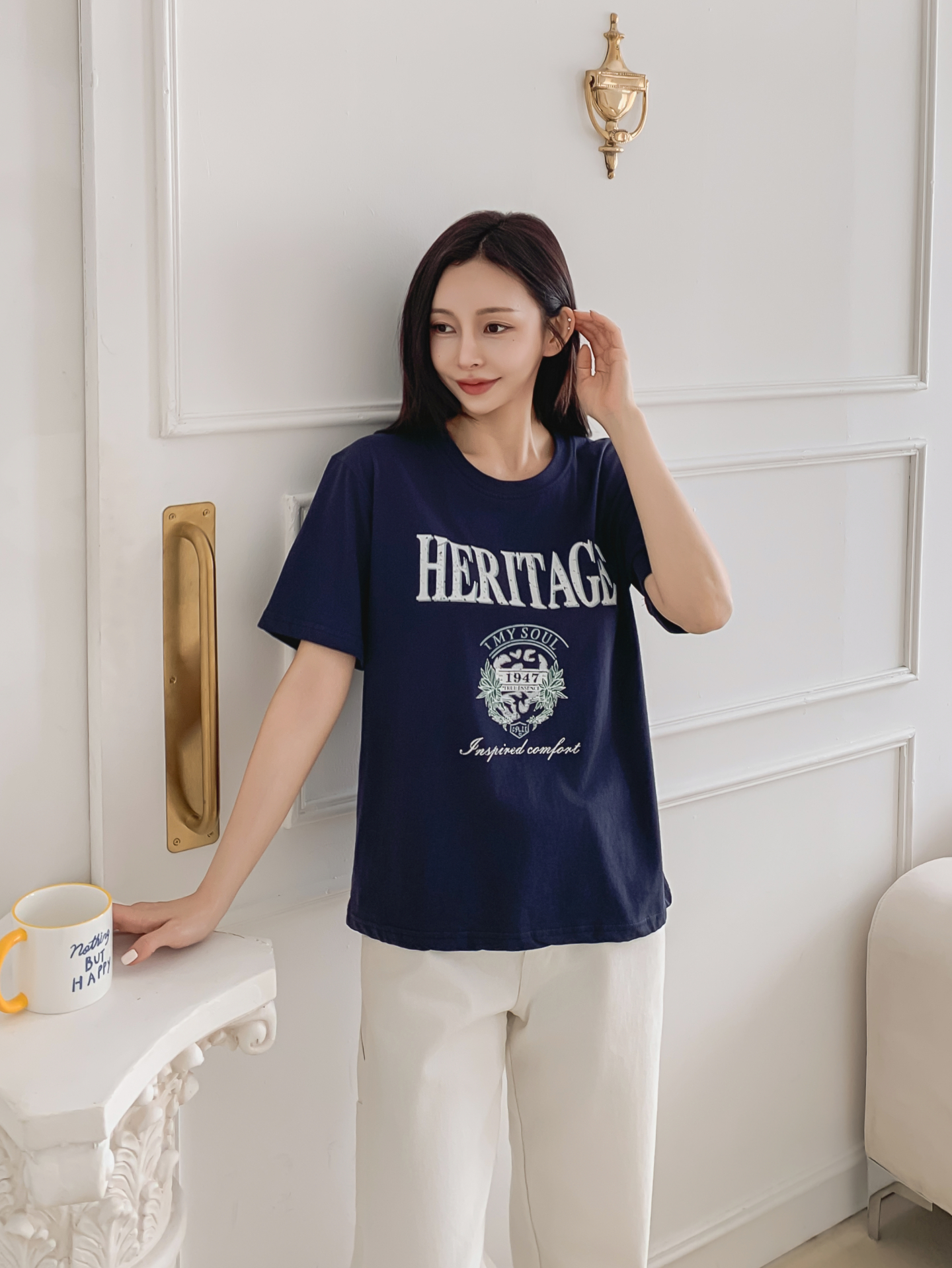 コットンラウンドネックベーシックルーズ半袖ロゴTシャツ | 詳細画像26