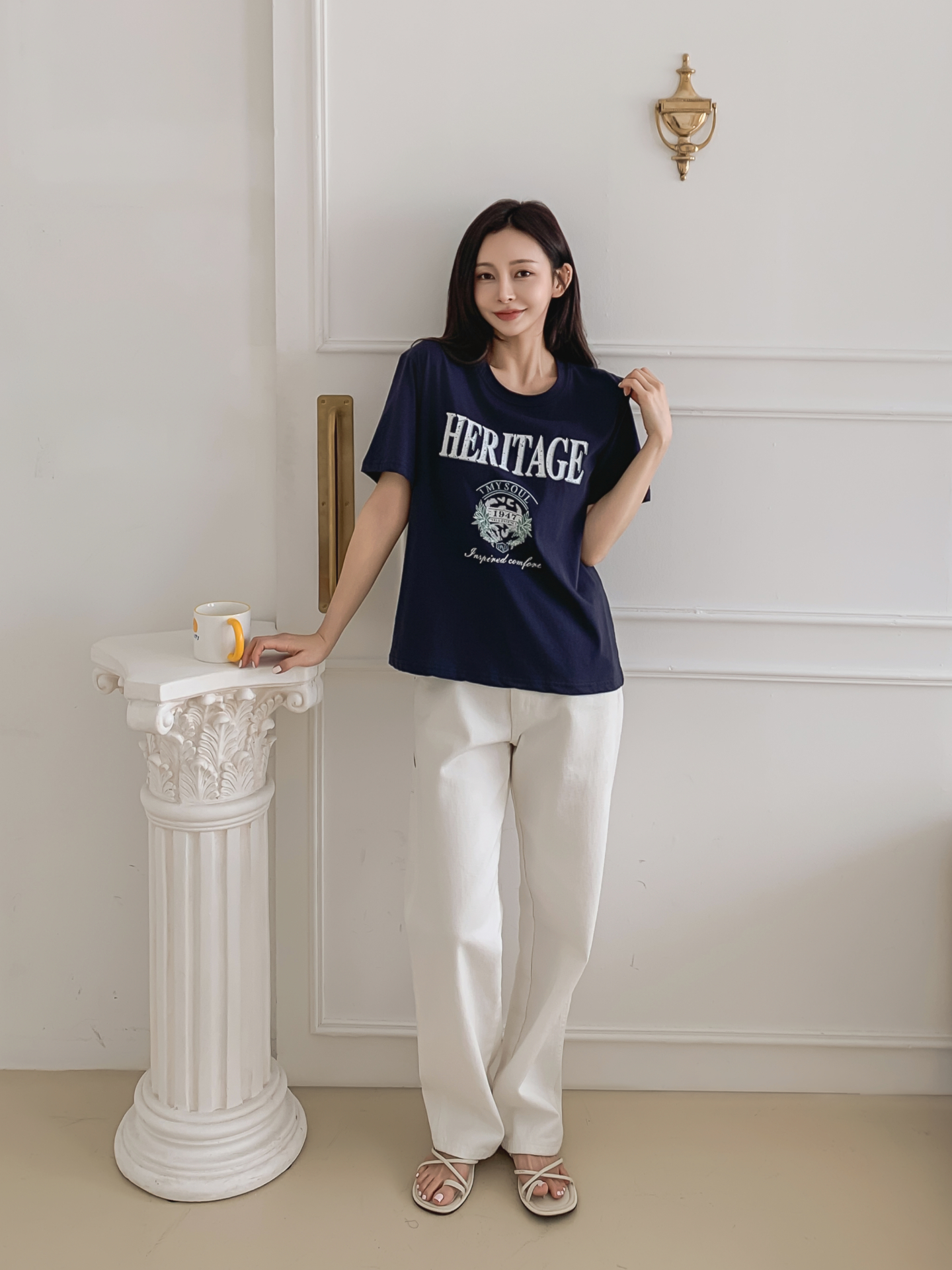 コットンラウンドネックベーシックルーズ半袖ロゴTシャツ | 詳細画像28