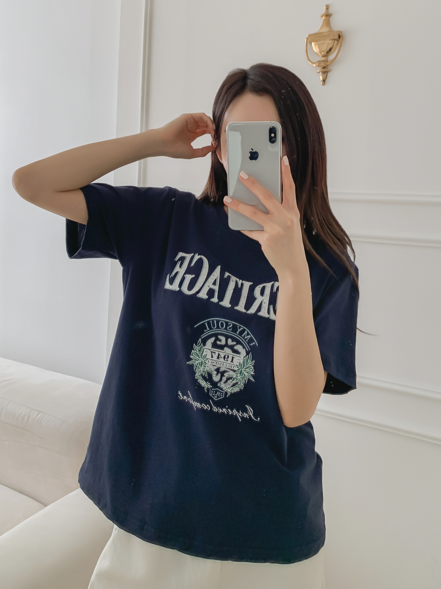 コットンラウンドネックベーシックルーズ半袖ロゴTシャツ | 詳細画像30