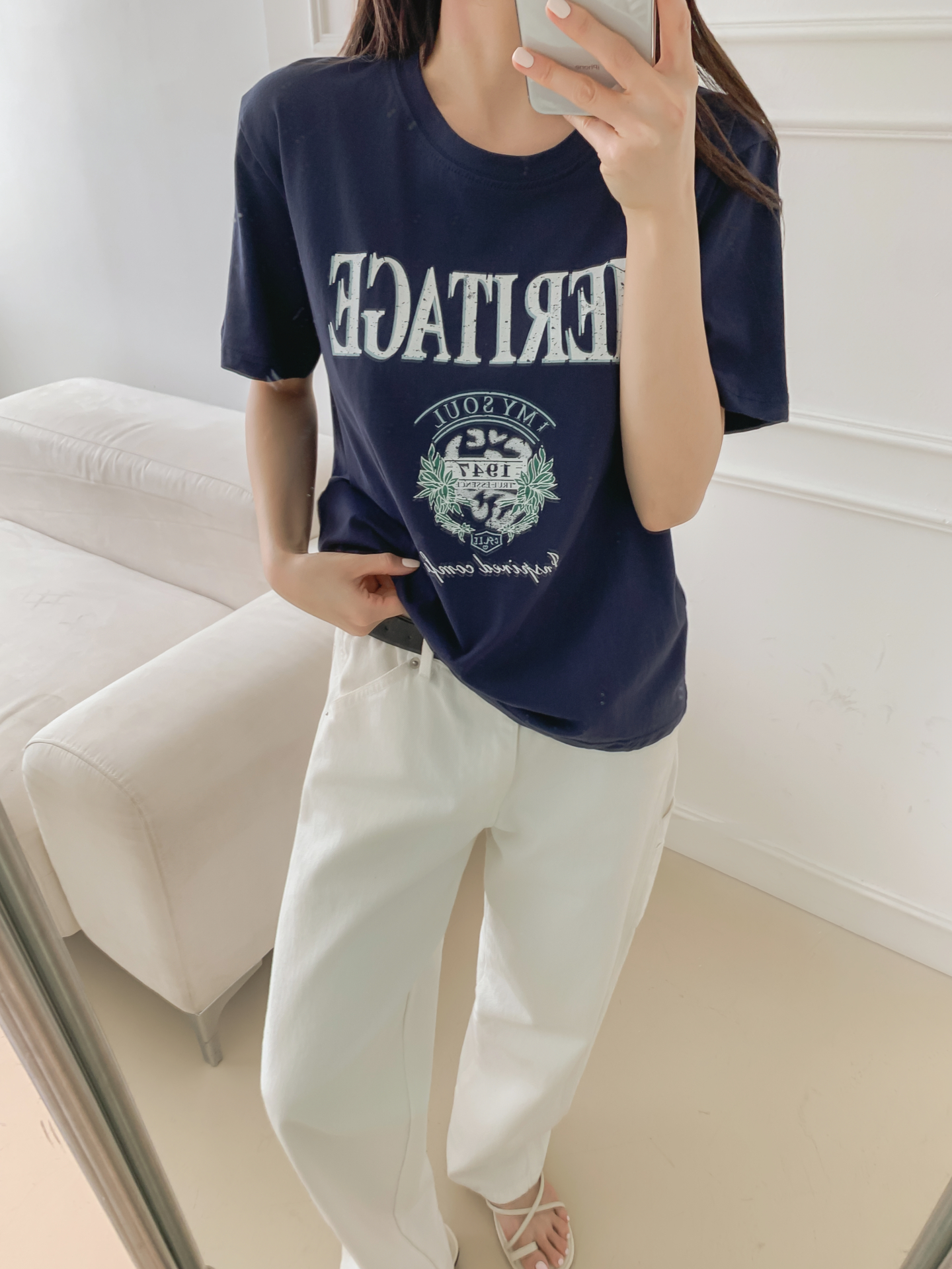 コットンラウンドネックベーシックルーズ半袖ロゴTシャツ | 詳細画像31