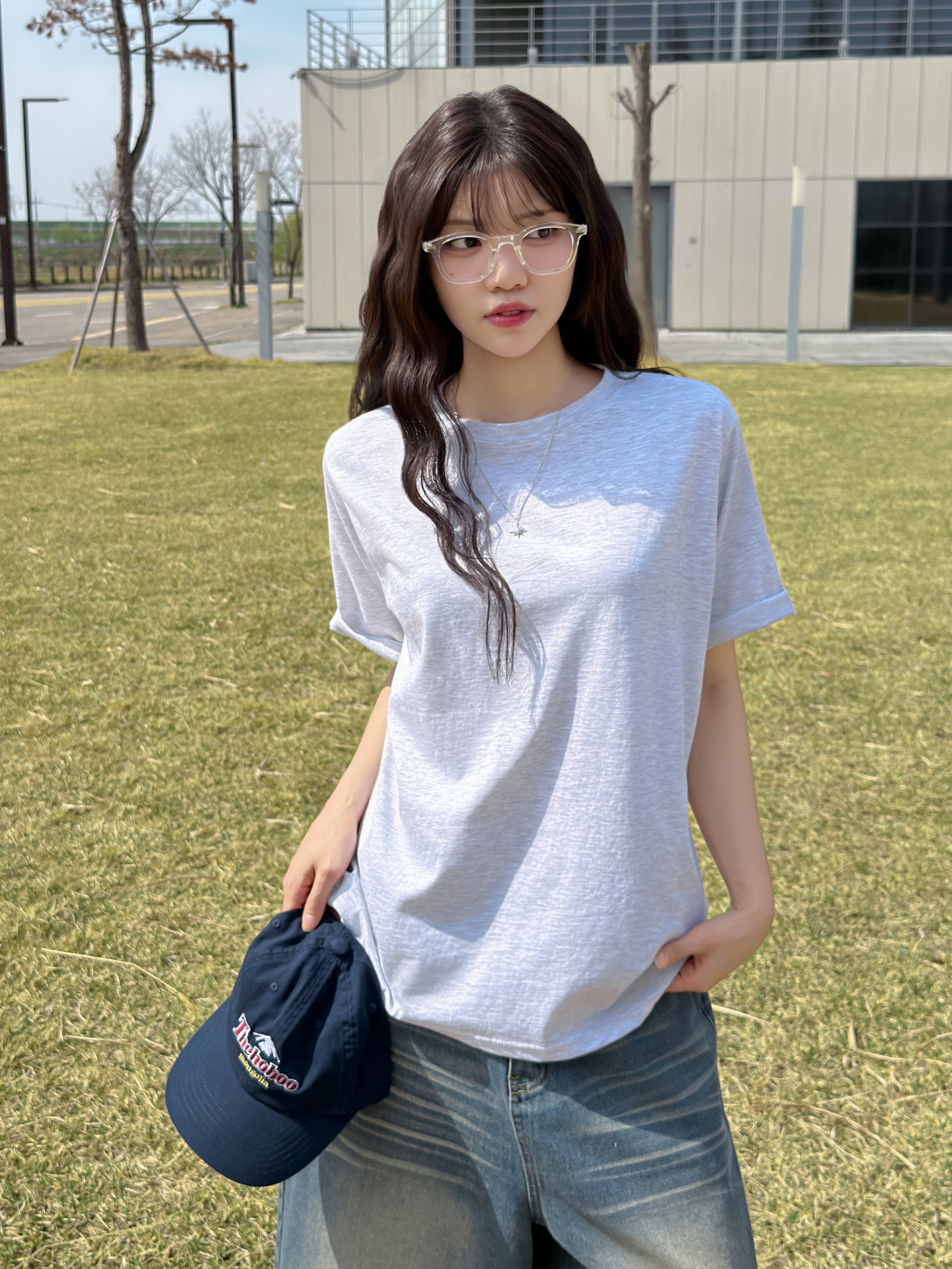 ラウンドネックベーシックオーバーサイズ半袖無地Tシャツ | 詳細画像2