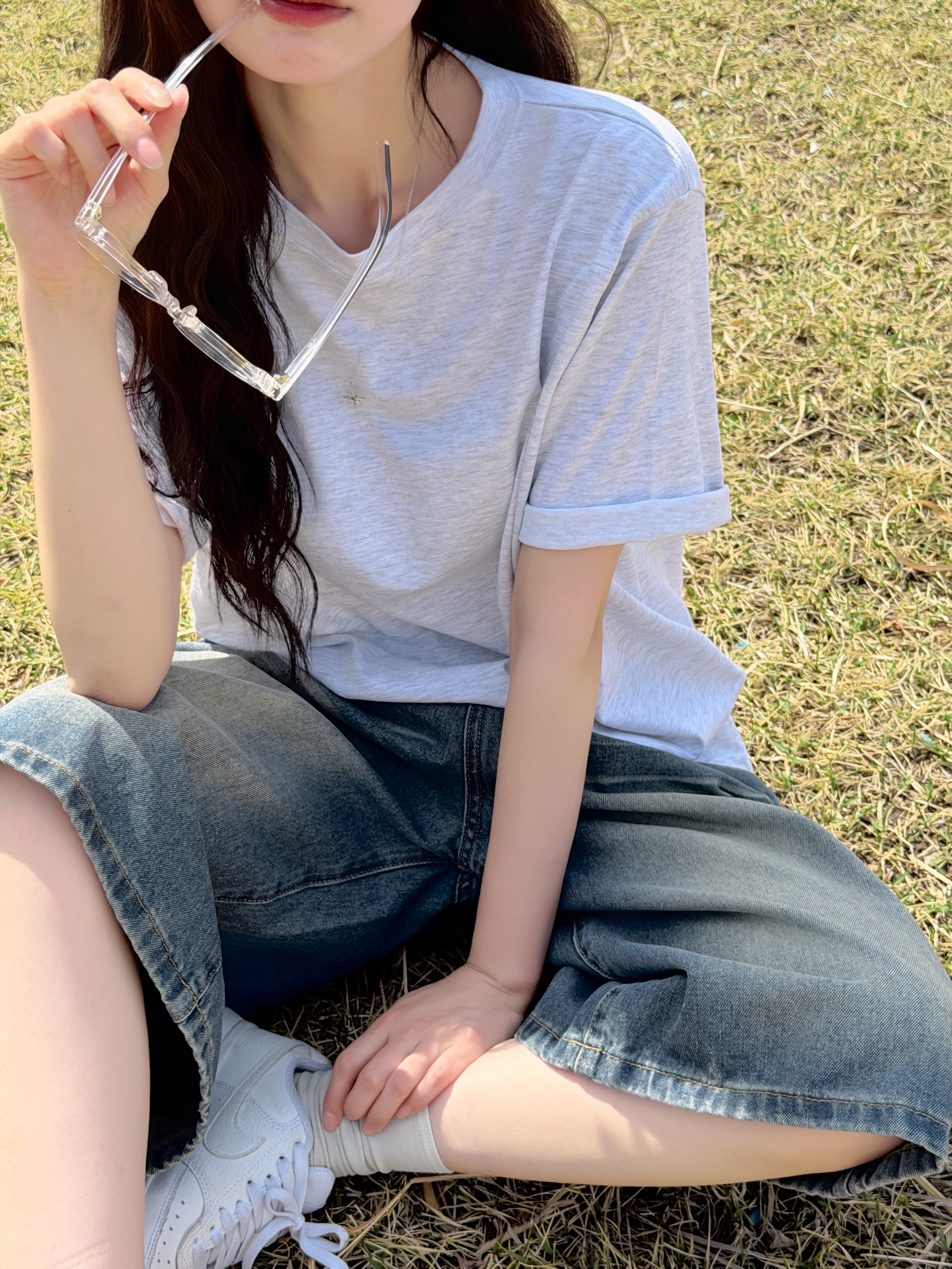 ラウンドネックベーシックオーバーサイズ半袖無地Tシャツ | 詳細画像9