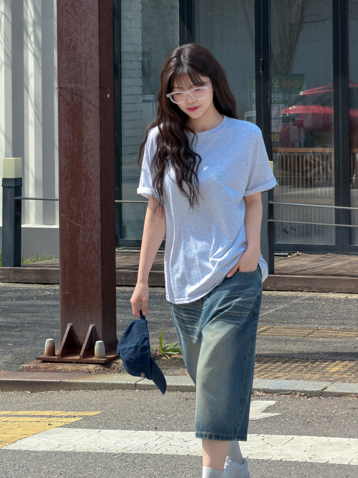 ラウンドネックベーシックオーバーサイズ半袖無地Tシャツ | 詳細画像14