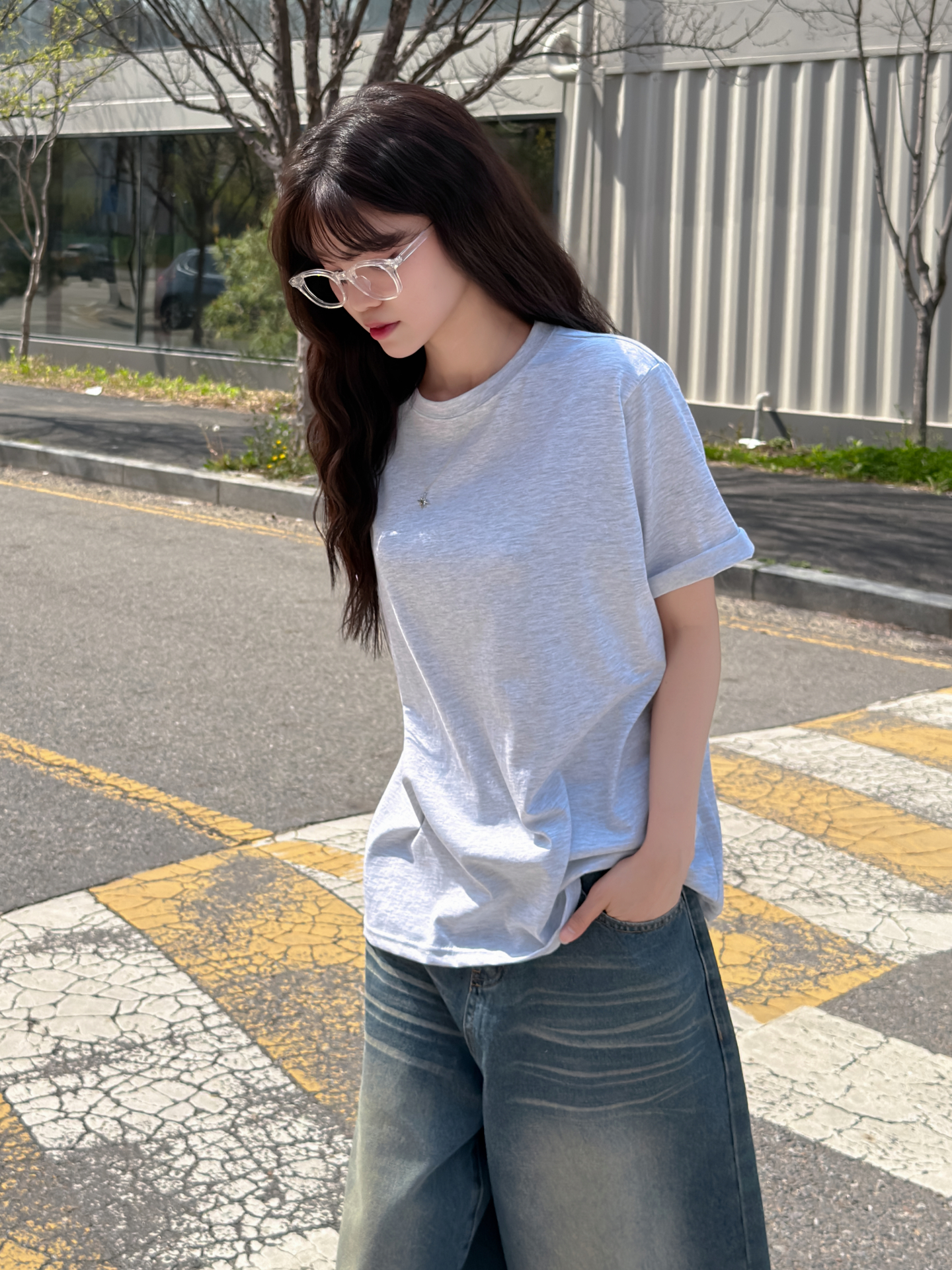 ラウンドネックベーシックオーバーサイズ半袖無地Tシャツ | 詳細画像15