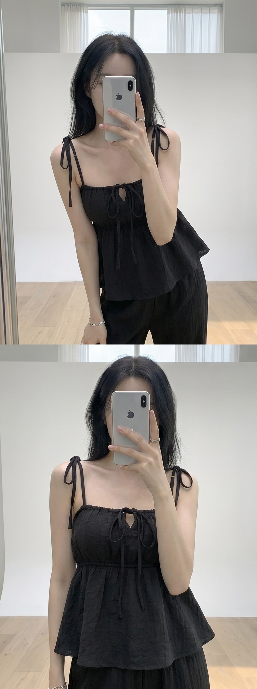 ストラップポケットウエストゴムギャザーフレアワイドリボンドット無地セットアップ2TYPE | 詳細画像6