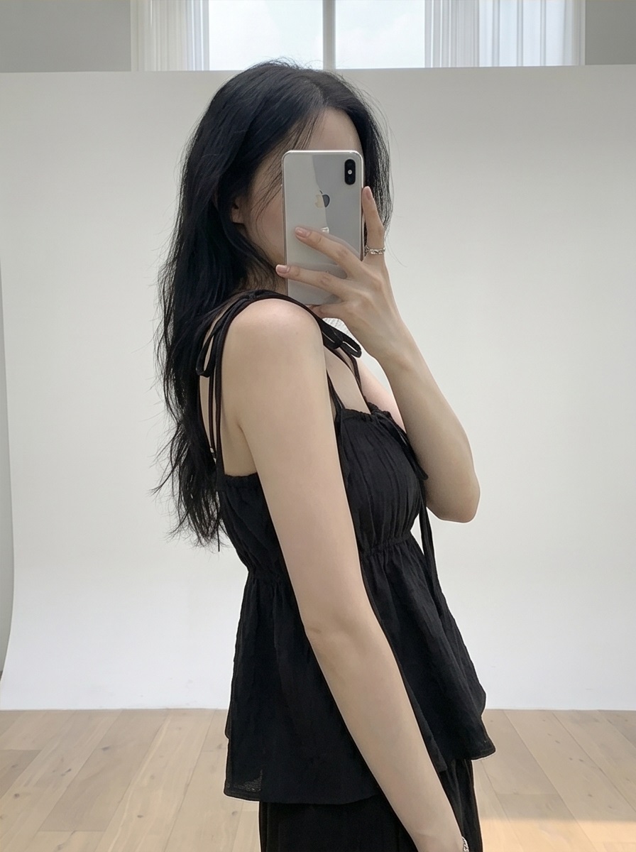 ストラップポケットウエストゴムギャザーフレアワイドリボンドット無地セットアップ2TYPE | 詳細画像7